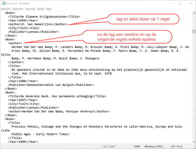 tags en tekst op verschillende regels